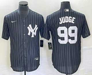 Men%27s New York Yankees #99 Aaron Judge Black Pinstripe Cool Base Stitched Baseball Jersey->new york yankees->MLB Jersey